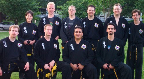 Ken Schalk (2nd from right) at a training session with other black belts in 2004