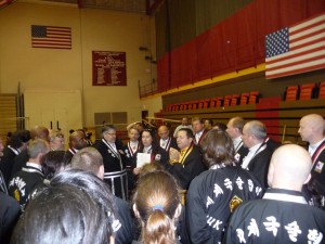 Masters Harmon and Harvey review rules and judging before the tournament begins